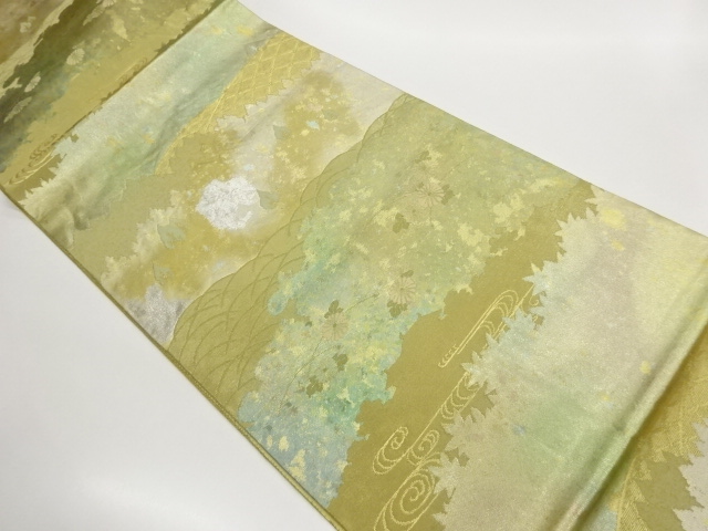 JAPANESE KIMONO / FUKURO OBI / HIKIHAKU / WOVEN FENCE & STREAM WATER 